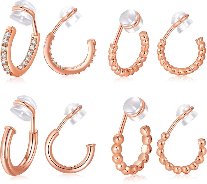 PLOMFOV Clip On Hoop Earrings for Women 14K Gold Plated Non Pierced Earrings Clip On Hoops Small No Piercing Fake Hoop Earrings 14mm - Image 1